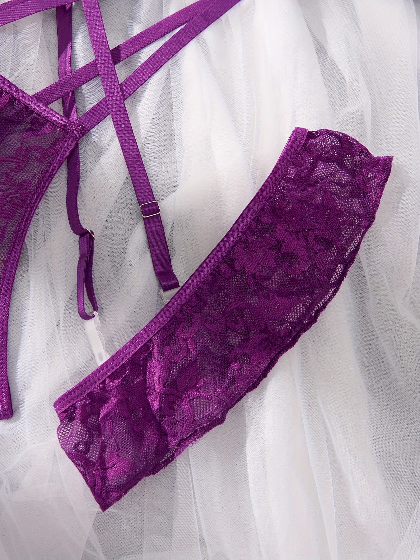 Women's Floral Lace Lingerie Set with Cami Bra Garter Belt and Strappy Thong