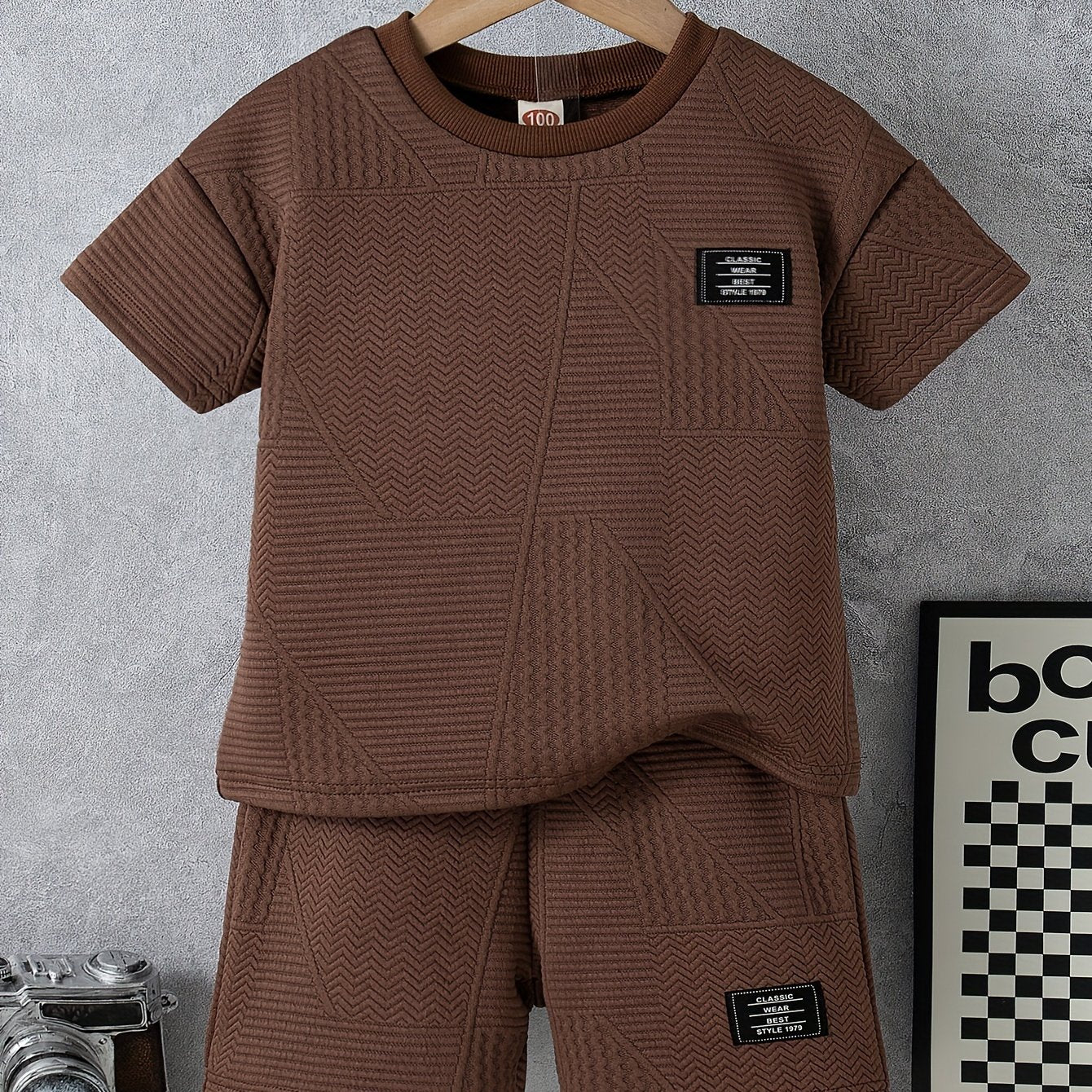 Conjunto casual de 2 piezas para niños, camiseta y pantalones cortos, verano, color sólido, poliéster