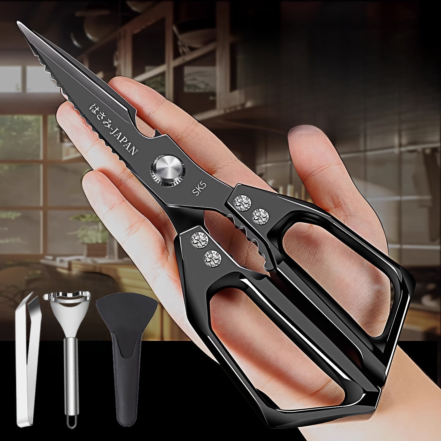 Japanese Style SK5 Kitchen Scissors Set Black Titanium Stainless Steel Multi-Functional Household Cutting