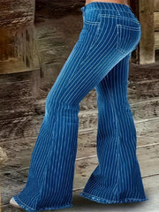 Women's Plus Size Stretch Flare Jeans High Rise Button Closure