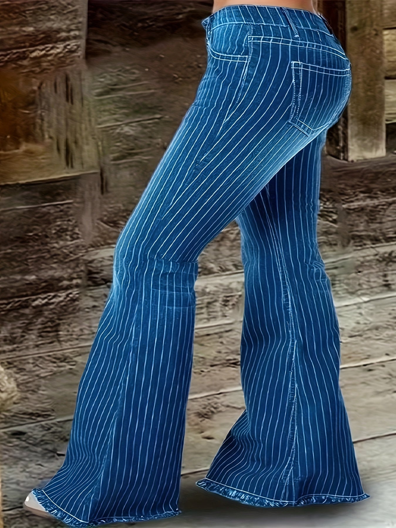 Women's Plus Size Stretch Flare Jeans High Rise Button Closure