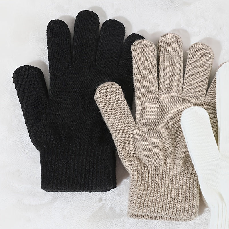 Women's Knit Gloves Set 3 Pairs Solid Colors Warm Outdoor Winter Accessories