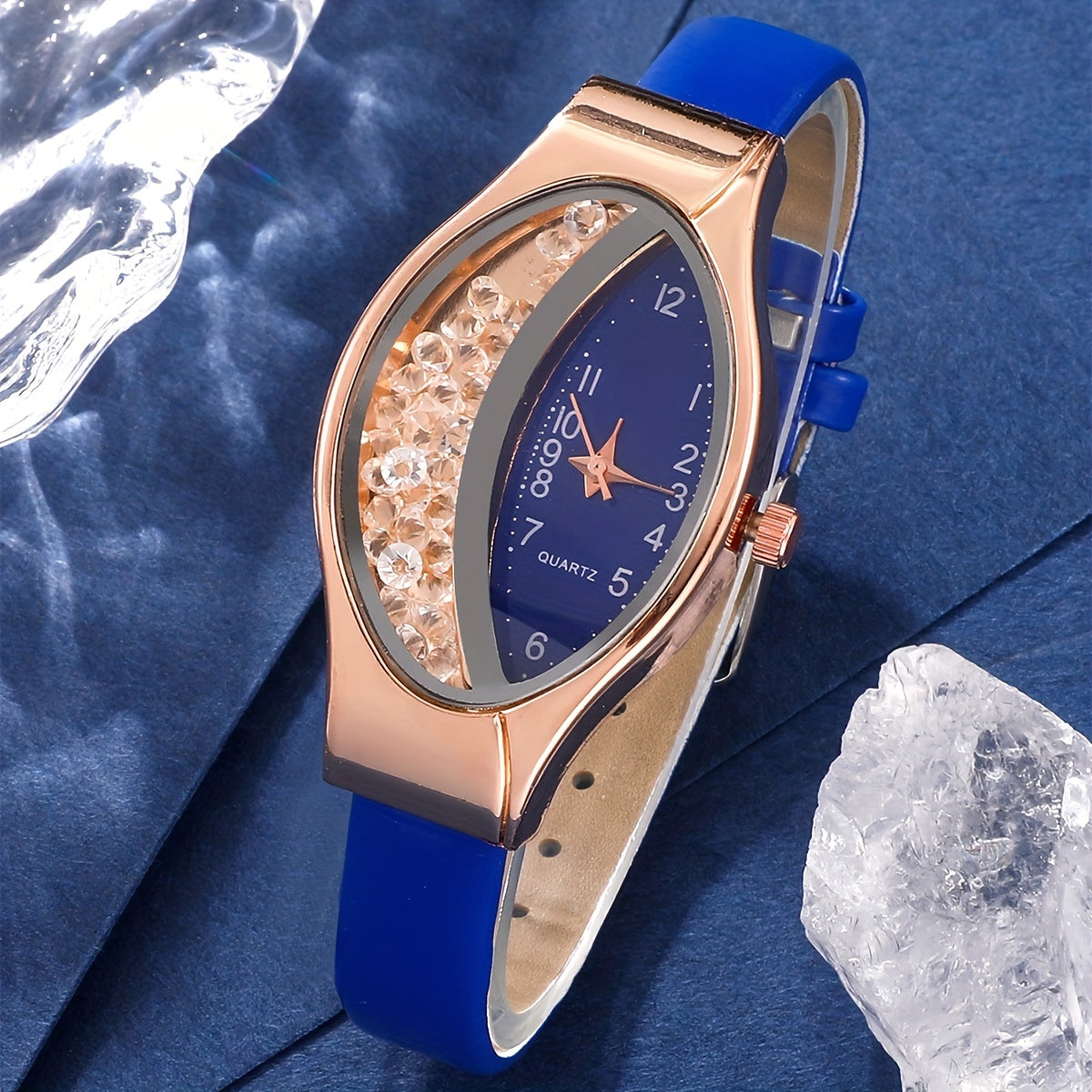 Women's Quartz Watch Oval Pointer Quicksand Dial PU Leather Band