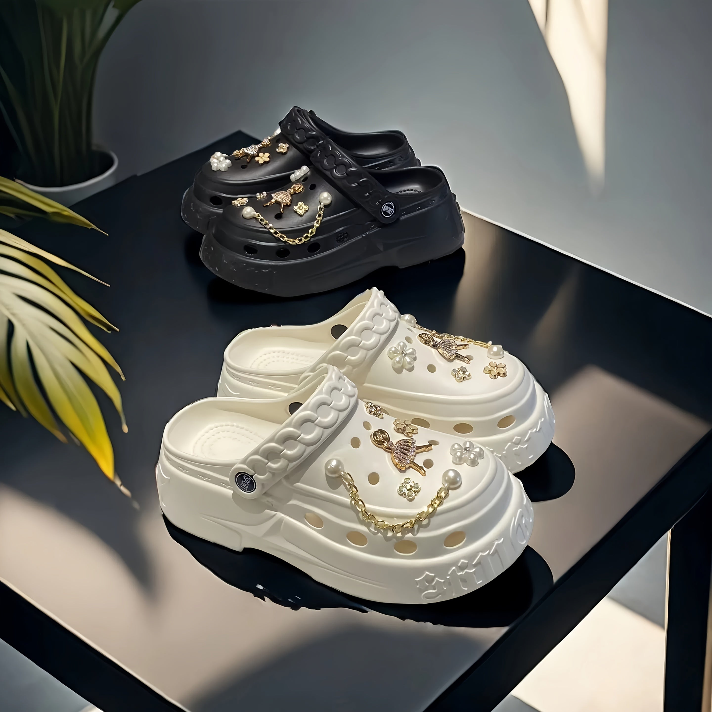 Women's Casual Sandals EVA Slip-On Platform Beach Shoes Black White