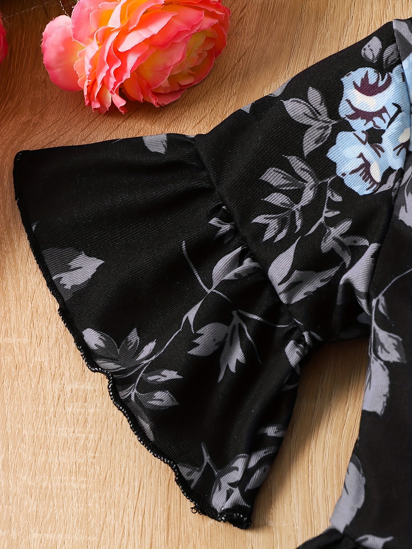 Девочки топ с пеплумом с цветочным принтом и леггинсы с расклешенными рукавами для лета