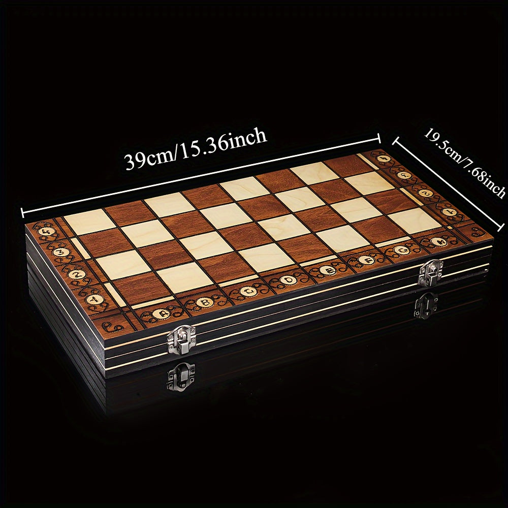 Wooden 3-in-1 Board Game Set with Chess Checkers Backgammon Foldable Portable