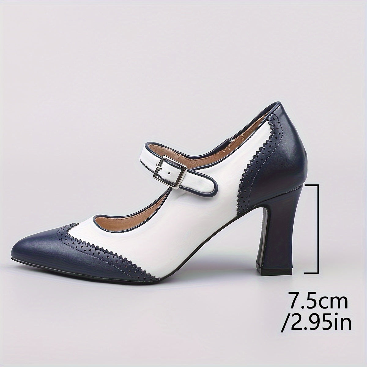 Women's Leather Pointed Toe Pumps Vintage Chunky Heel Formal Shoes
