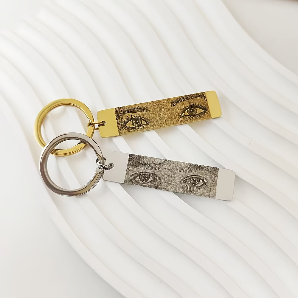 Llavero personalizado de pareja con foto de ojos en acero inoxidable, grabado láser, joyería, regalo