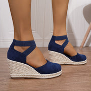 Women's Wedge Sandals Slip-On Platform Heel Round Toe Non-Slip Fabric Casual