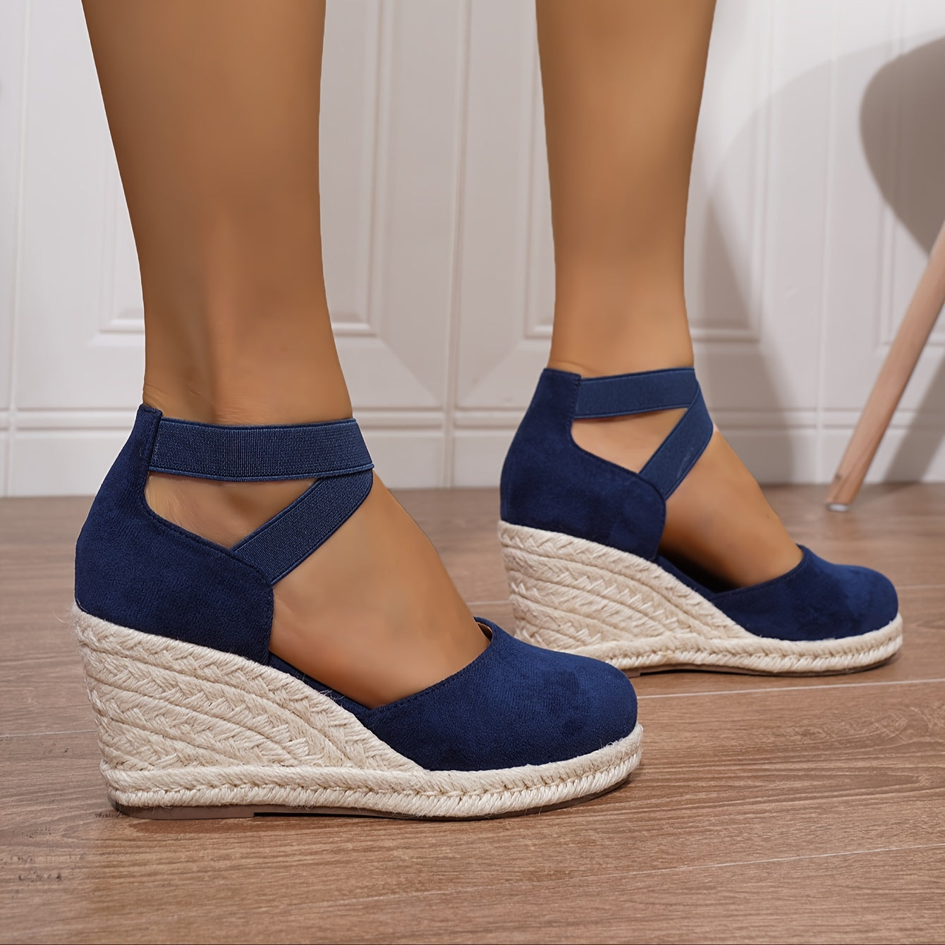 Women's Wedge Sandals Slip-On Platform Heel Round Toe Non-Slip Fabric Casual