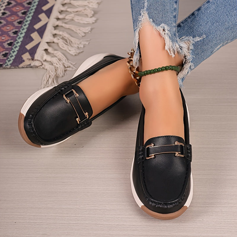 Women’s Solid Color Loafers Slip-On Flats Non-Slip Casual Shoes
