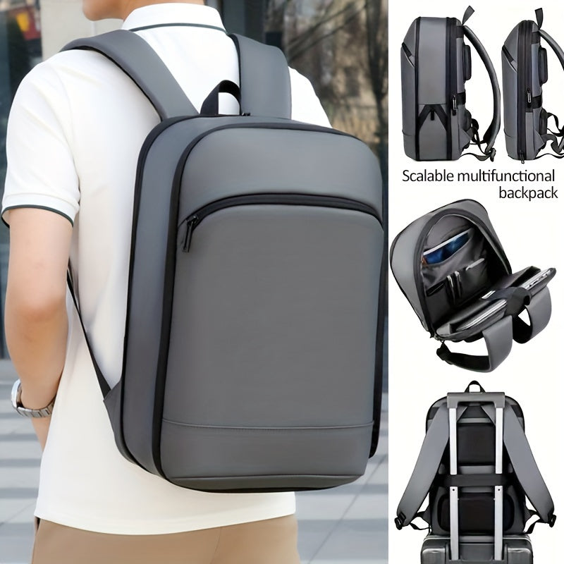 Faux Leather Backpack for Business and Daily Commute with Laptop Compartment in Black Grey Light Grey