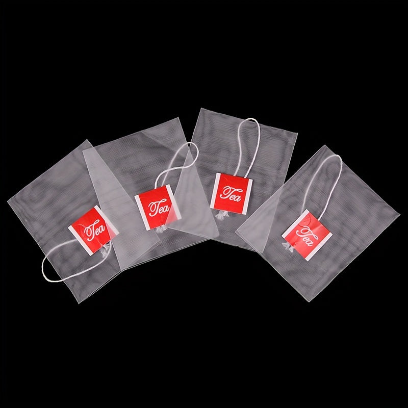 100 Pieces Disposable Nylon Mesh Tea Bags Triangular Drawstring Filter Bags