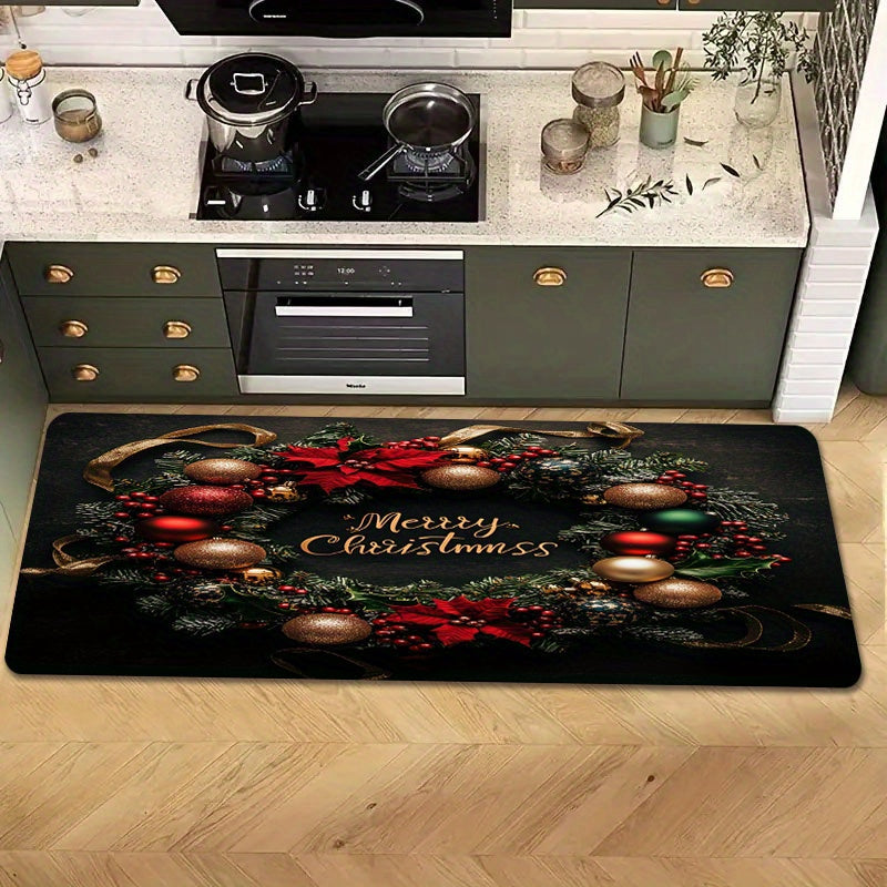 Juego de 3 felpudos navideños lavables de poliéster para puerta de entrada, decoración festiva para sala de estar