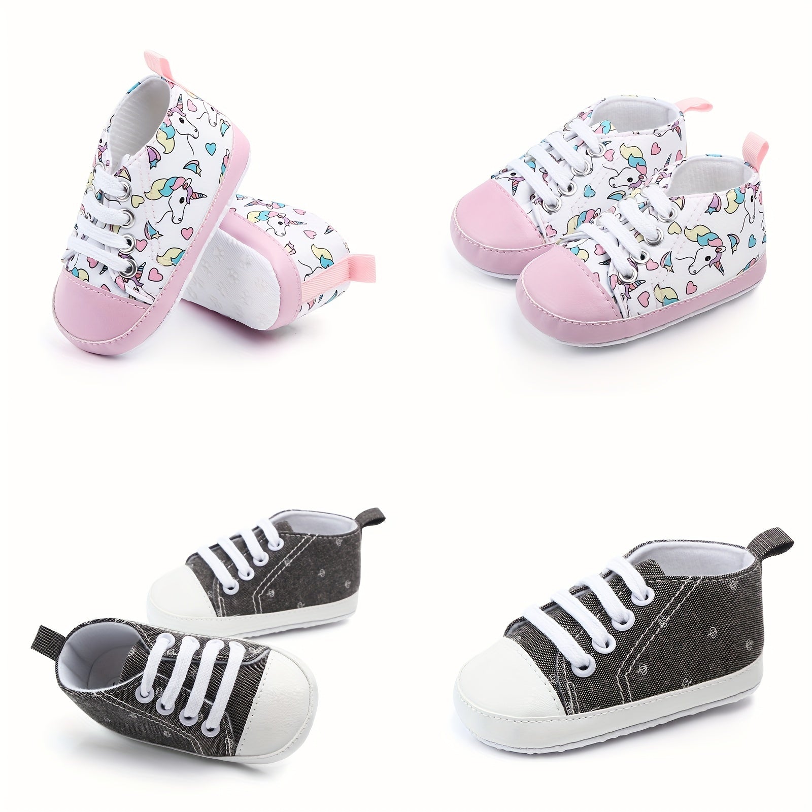 Baby Canvas Sneakers with Cartoon Print Adjustable Lace-Up Indoor Casual Shoes