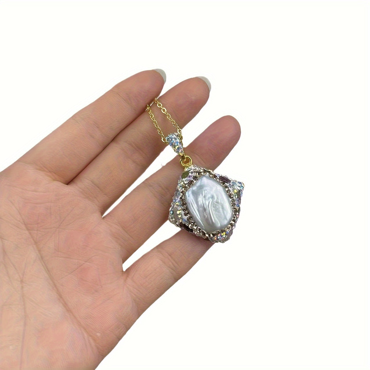 Conjunto de joyería de perlas de río barrocas bohemias con zirconia, con colgante, collar, anillo y pendientes