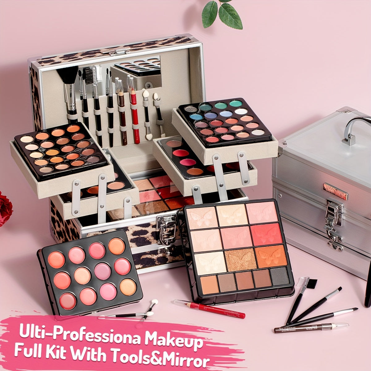 Paleta de maquillaje de viaje con estampado de leopardo, acabado mate de terciopelo, conjunto de cosméticos de uso múltiple para rostro y ojos