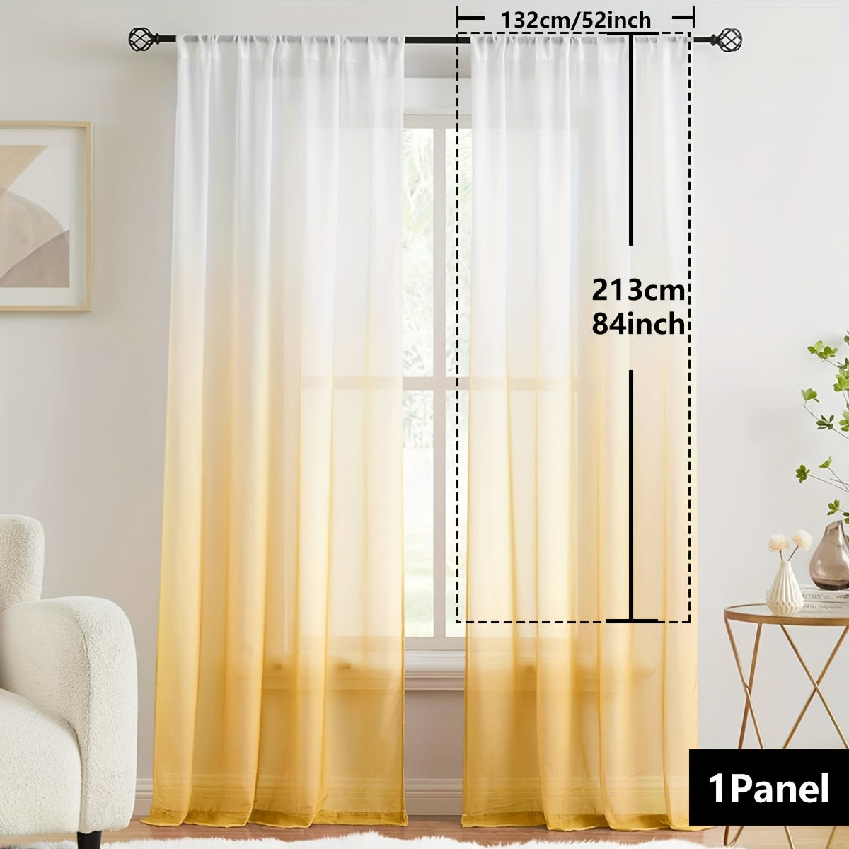 Gradient Sheer Curtains 1pc Two-Tone Top and Bottom Wear Rod Style Home Decor