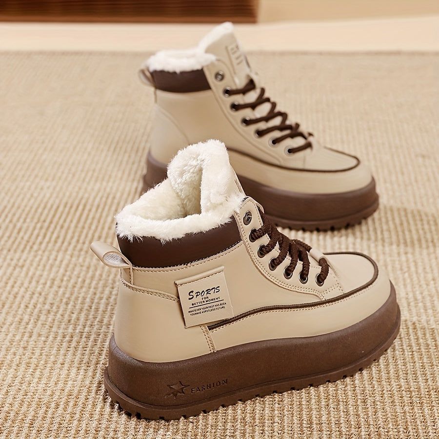 Women’s Winter Thick-Soled Ankle Boots with Lined Interior and Flat Heel