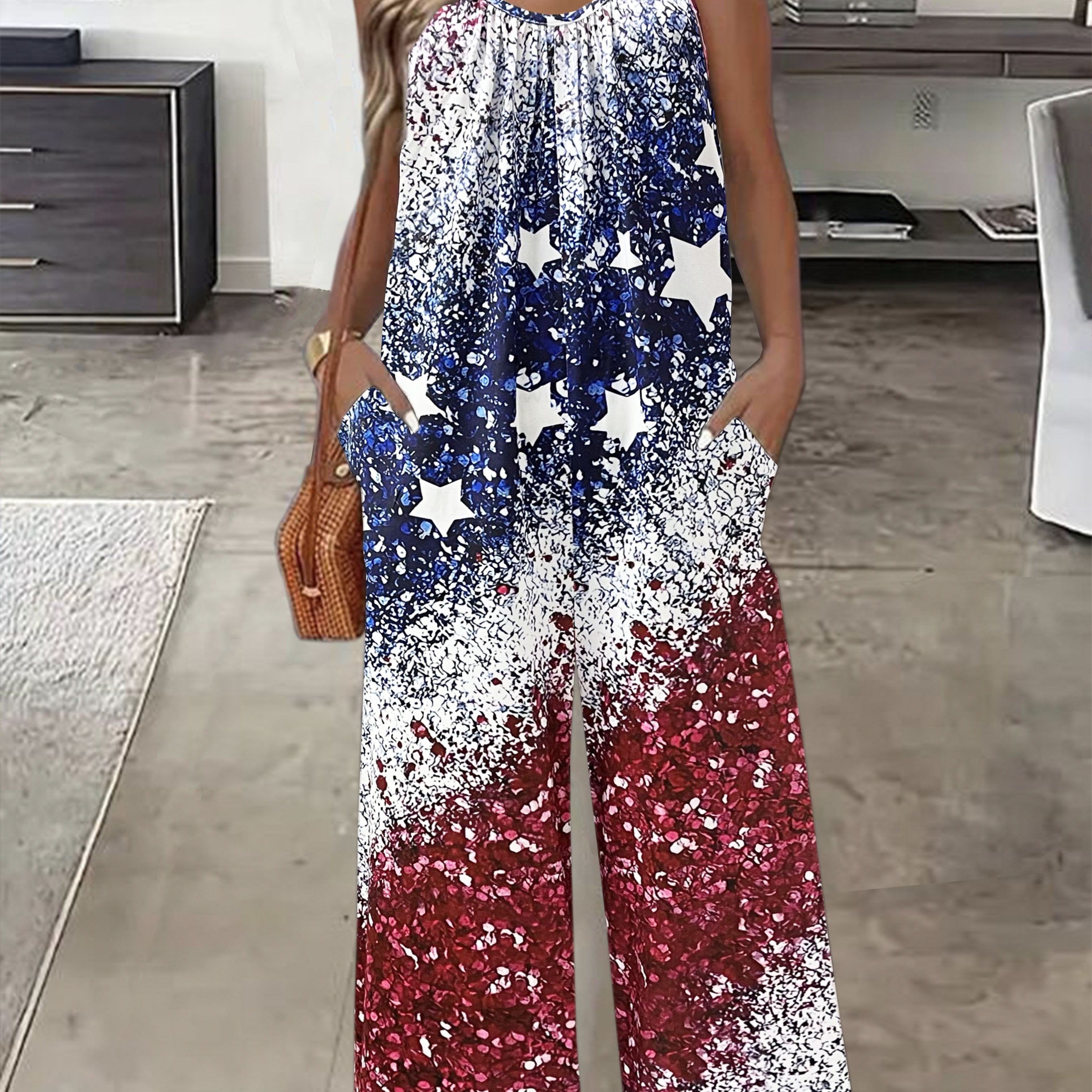 Mono sin mangas patriótico de bandera americana de talla grande para mujer, rojo, blanco y azul, casual, verano