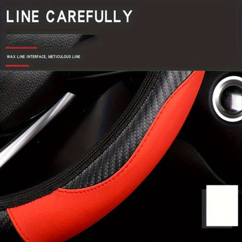Synthetic Faux Leather Steering Wheel Cover Non-Slip Durable Red Accents