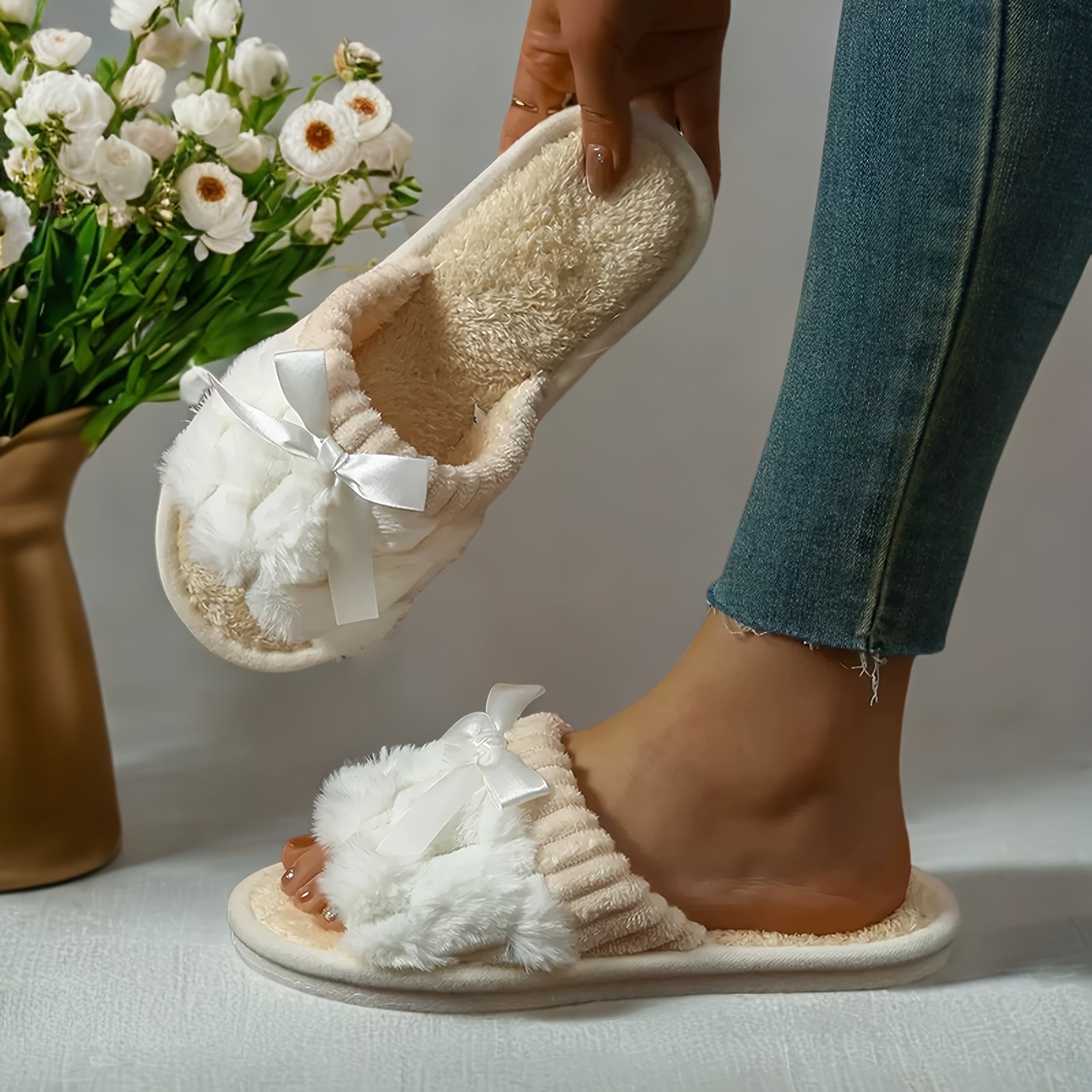 Women's Slip-On Sandals Cushioned EVA Sole Soft Fabric Indoor Outdoor Beige