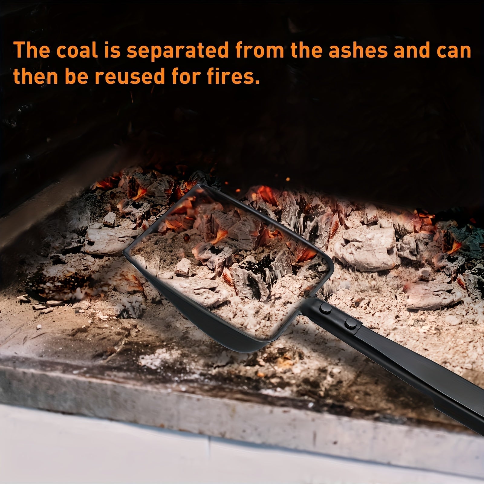 Iron Ash Sifter with Heat Resistant Handle 33cm Coal Shovel for Fireplace and Fire Pit