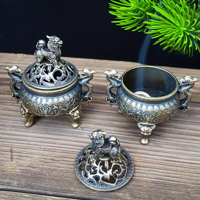 Metal Incense Burner with Lid and Three Legs for Home Decor and Holidays