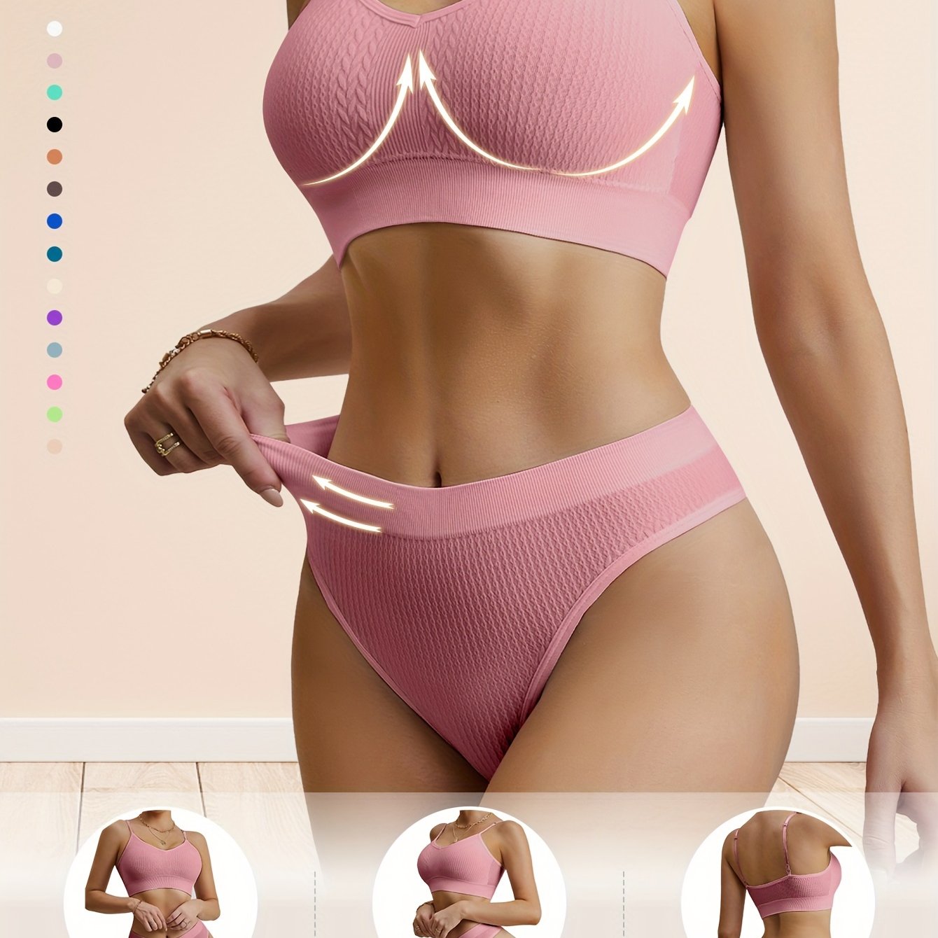 Женский комплект нижнего белья из двух предметов с пуш-ап бюстгальтером, без проволоки, сексуальными подтяжками и красивой отделкой спины.