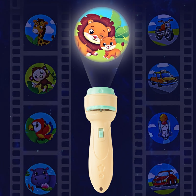 Proyector educativo infantil para niños de 3+ años con patrones de dinosaurios, océano, frutas en rosa, púrpura, verde y amarillo