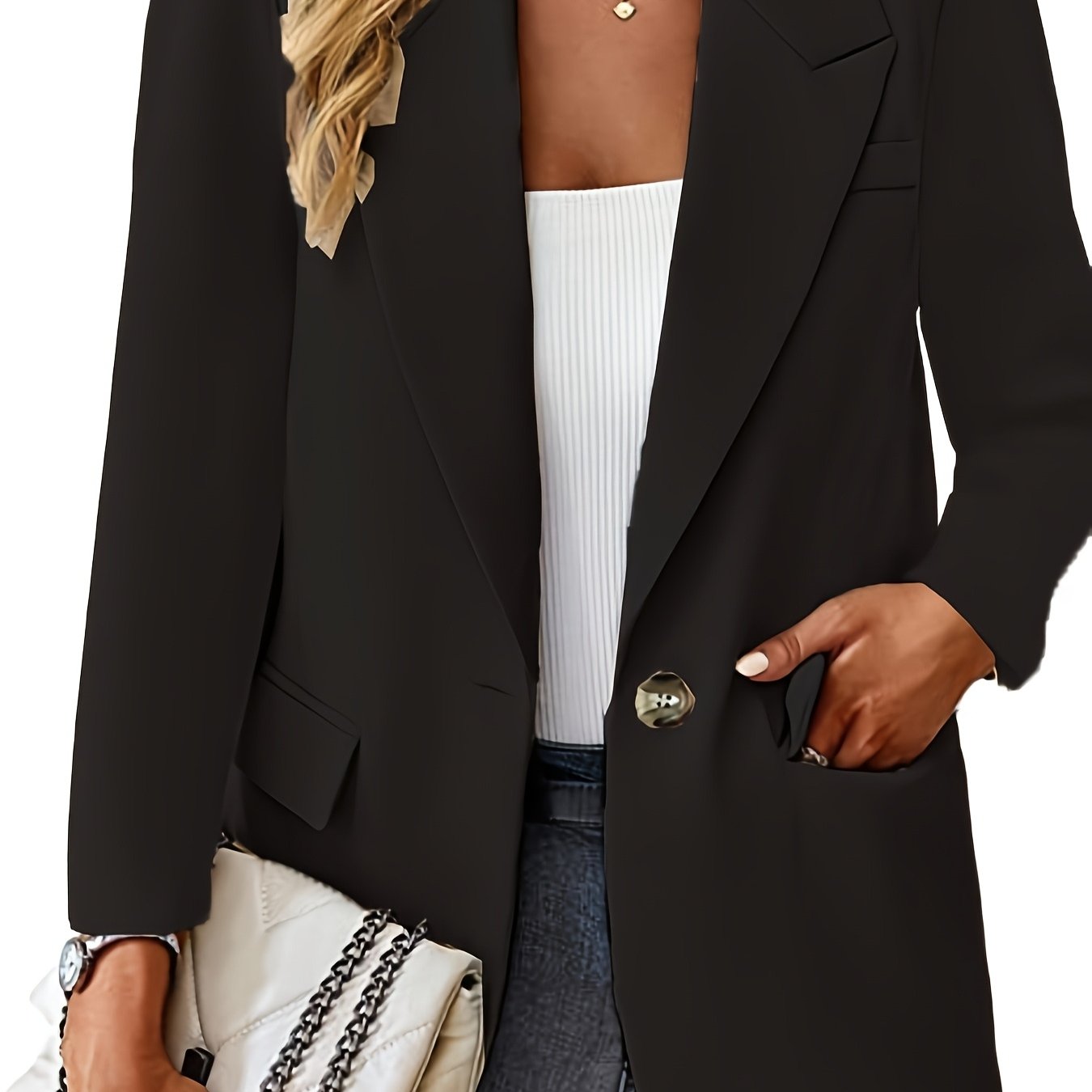 Women's Casual Solid Color Polyester Blazer with Pockets Long Sleeve Regular Fit