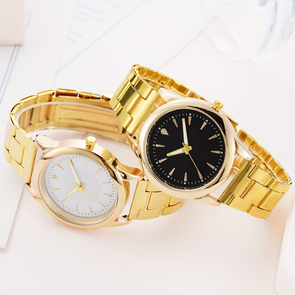 Ladies' Gold Quartz Watch Set with 2 Pieces Elegant Classic Accessories