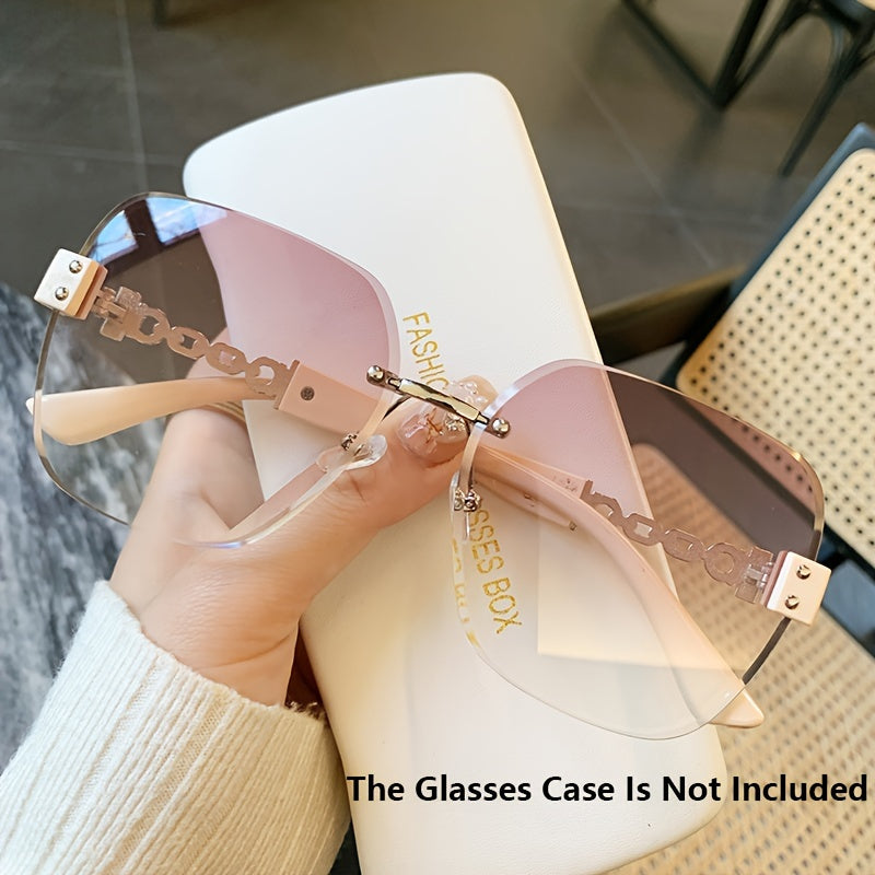 Women's Rimless Fashion Glasses with Gradient Lenses Large Frame Metal Chain Beach Party