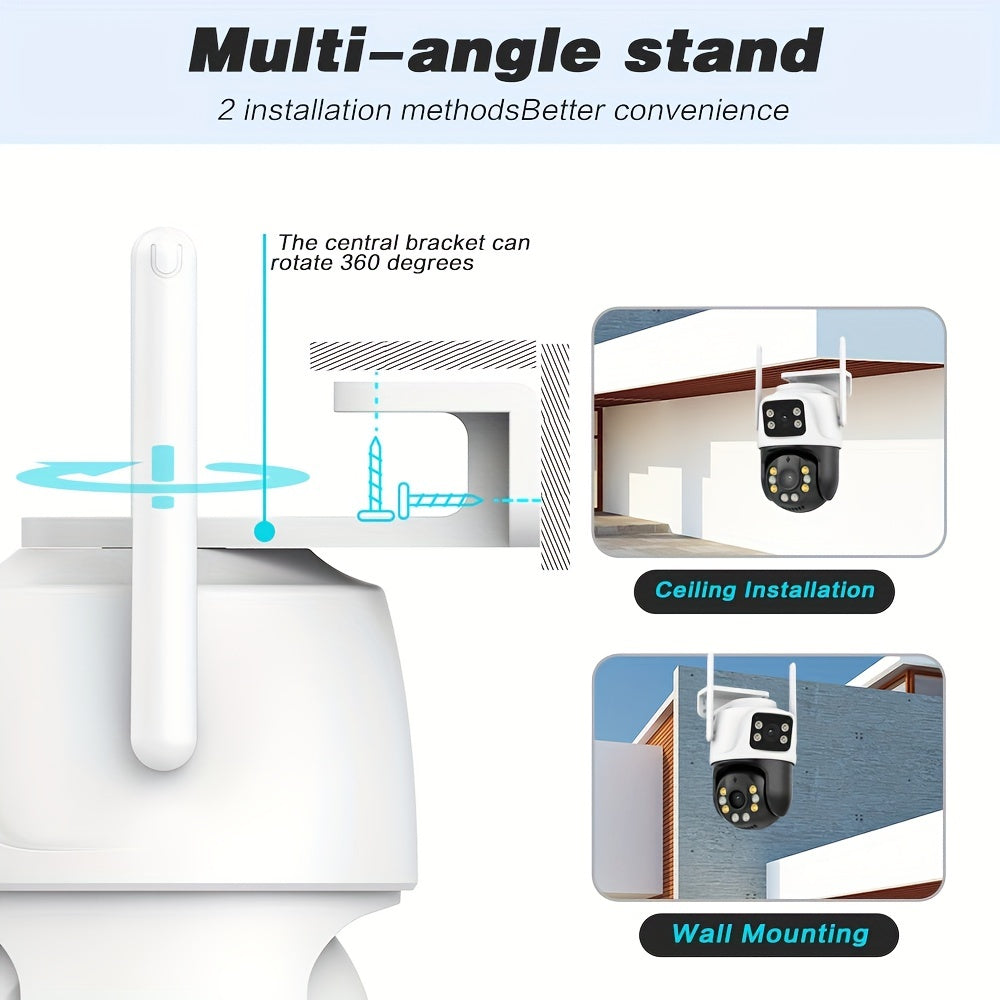 4K Dual-Lens WiFi Security Camera with Night Vision Motion Detection and Two-Way Audio