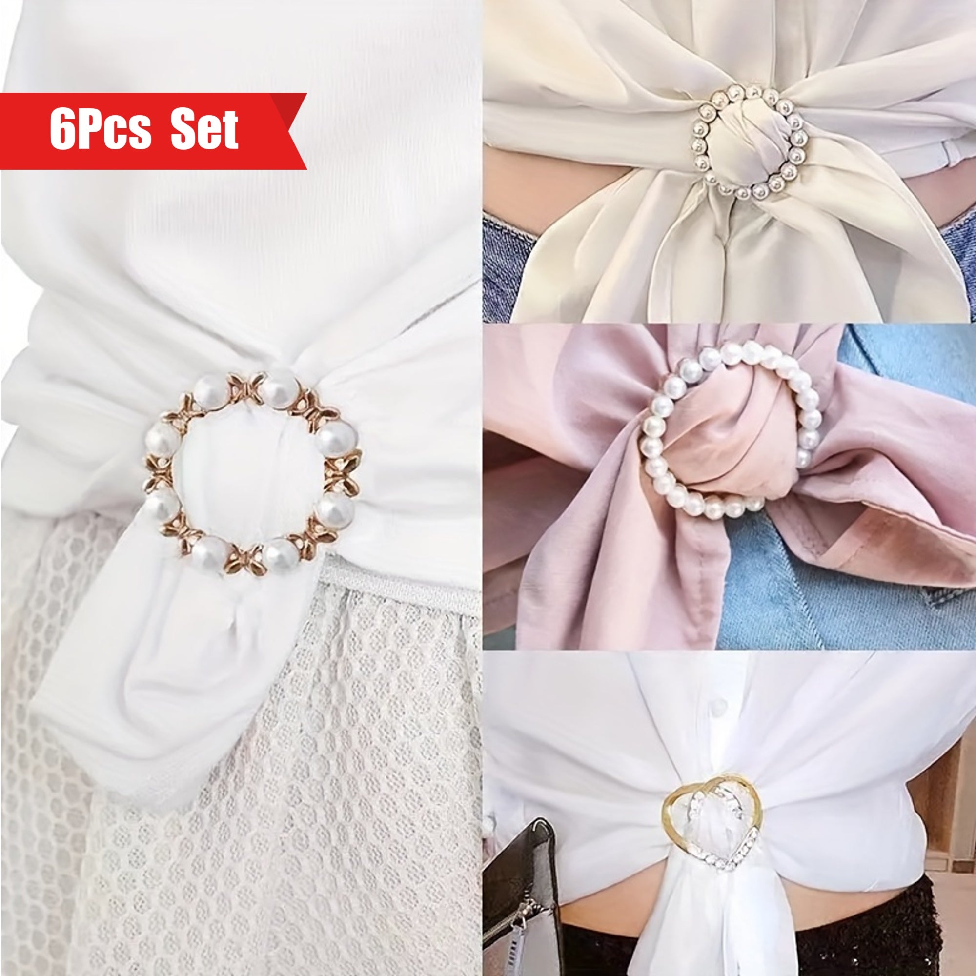 Kiyimlar va kurtkalar uchun 6 ta vintage alloy brooch pinlar to'plami, sun'iy marjonlar bilan