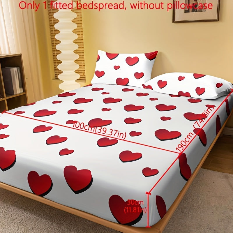 Red and White Heart Pattern Fitted Sheet for Bedroom or Guest Room