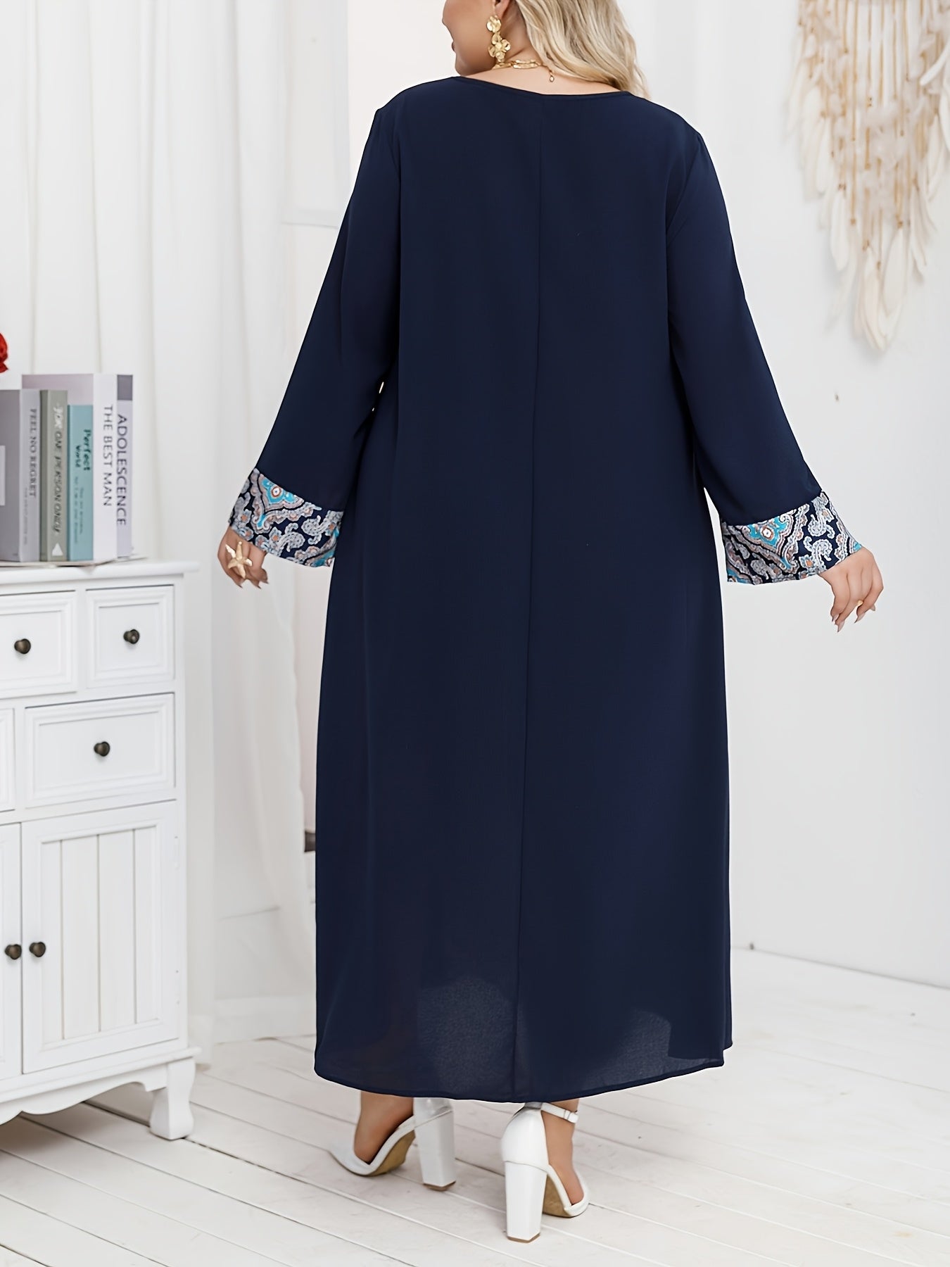 Women's Plus Size Vintage Print Patchwork Dress For Middle East Fashion