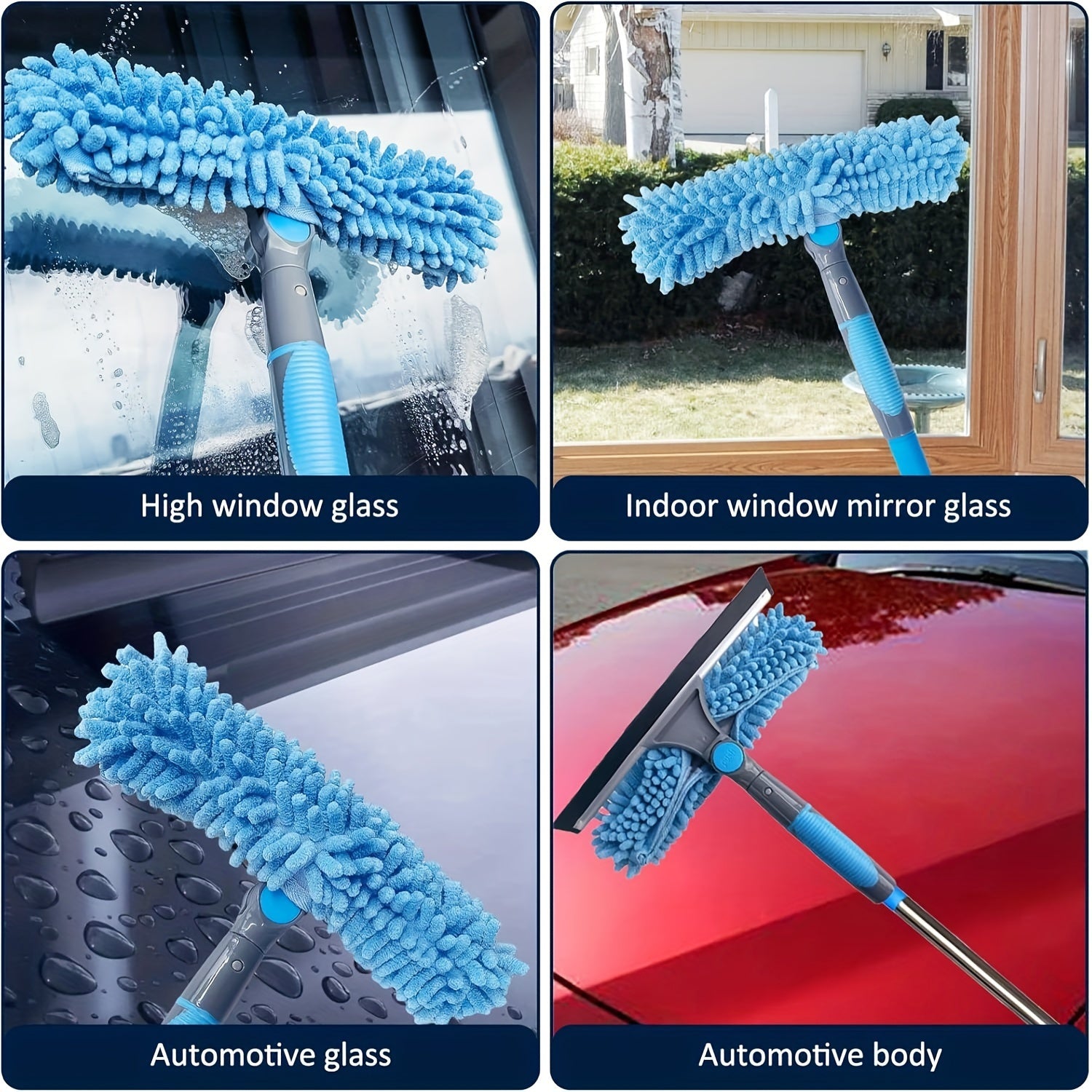 High-Rise Window Cleaning Kit with 10 Extension Rods Microfiber Pad and Scraper