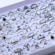 50pcs Zinc Alloy Rhinestone Fashion Rings Set for Women Simple Mix Style All Seasons