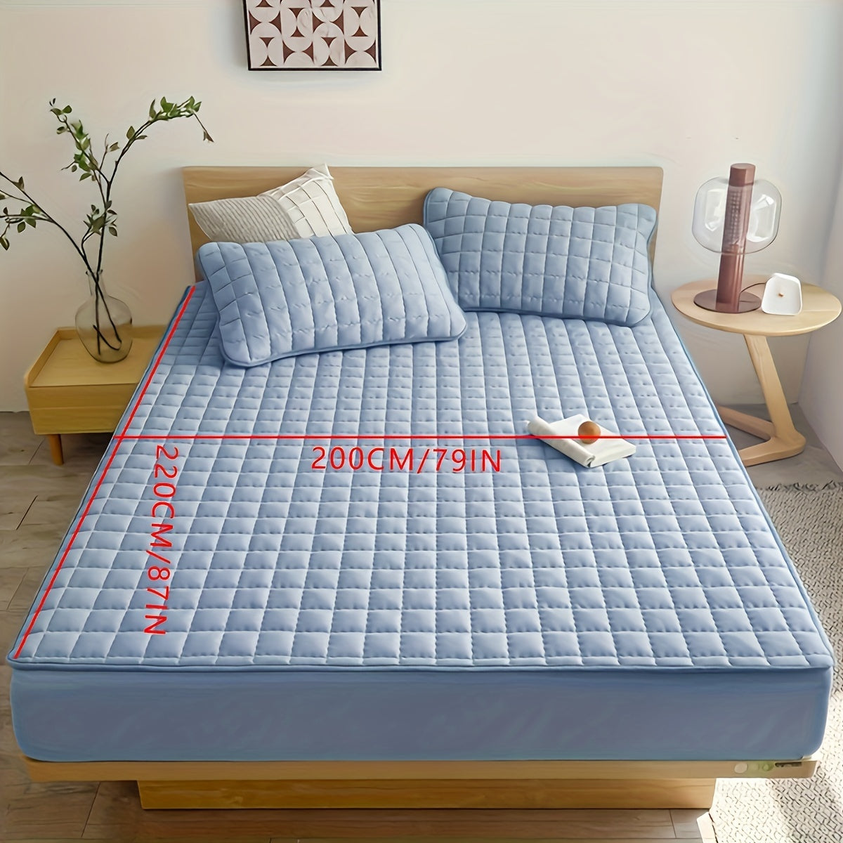 Light Gray Quilted Waterproof Fitted Sheet Breathable Polyester Deep Pockets Easy Care