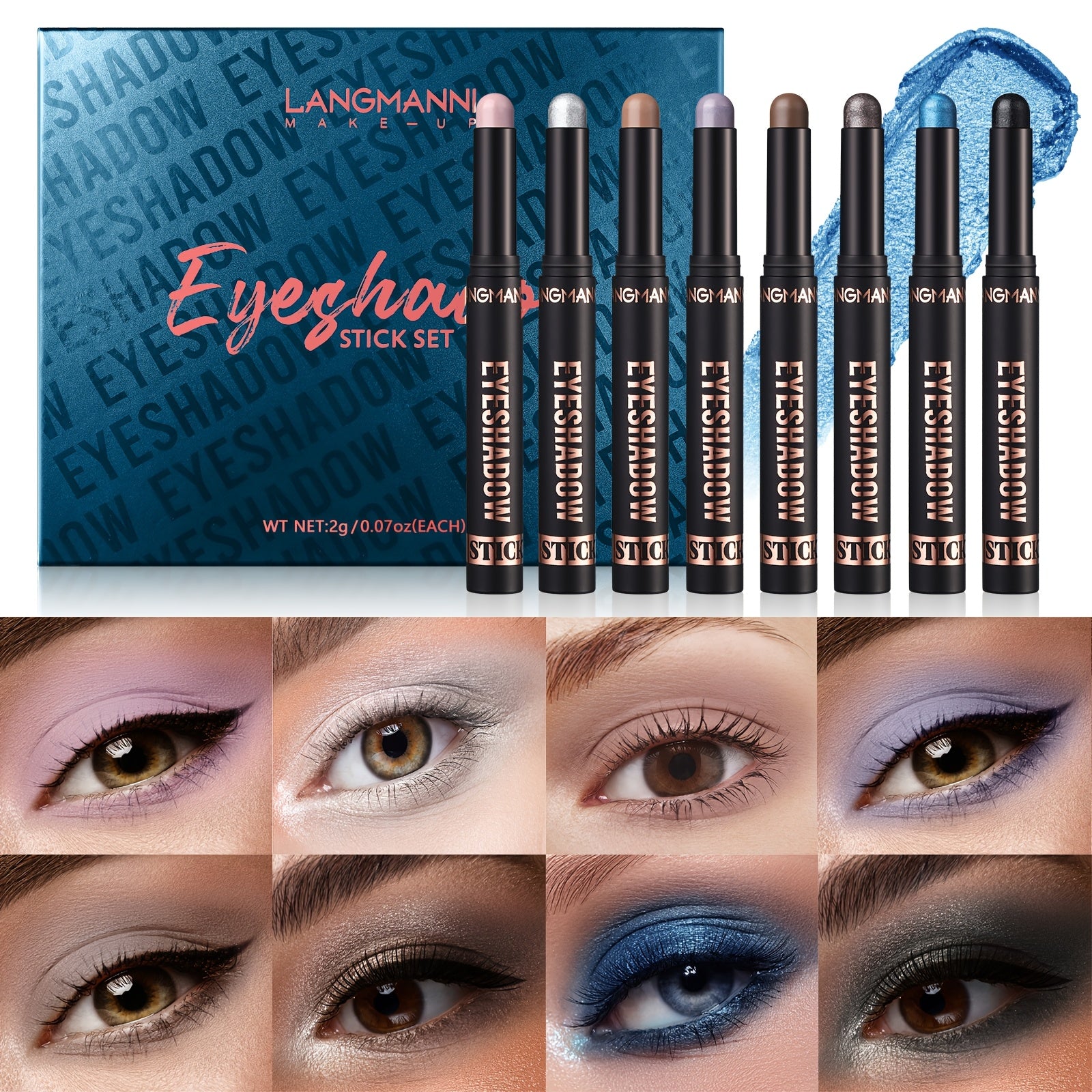 Set de lápices de sombra de ojos impermeables para mujer, 8 colores, brillo duradero, mate