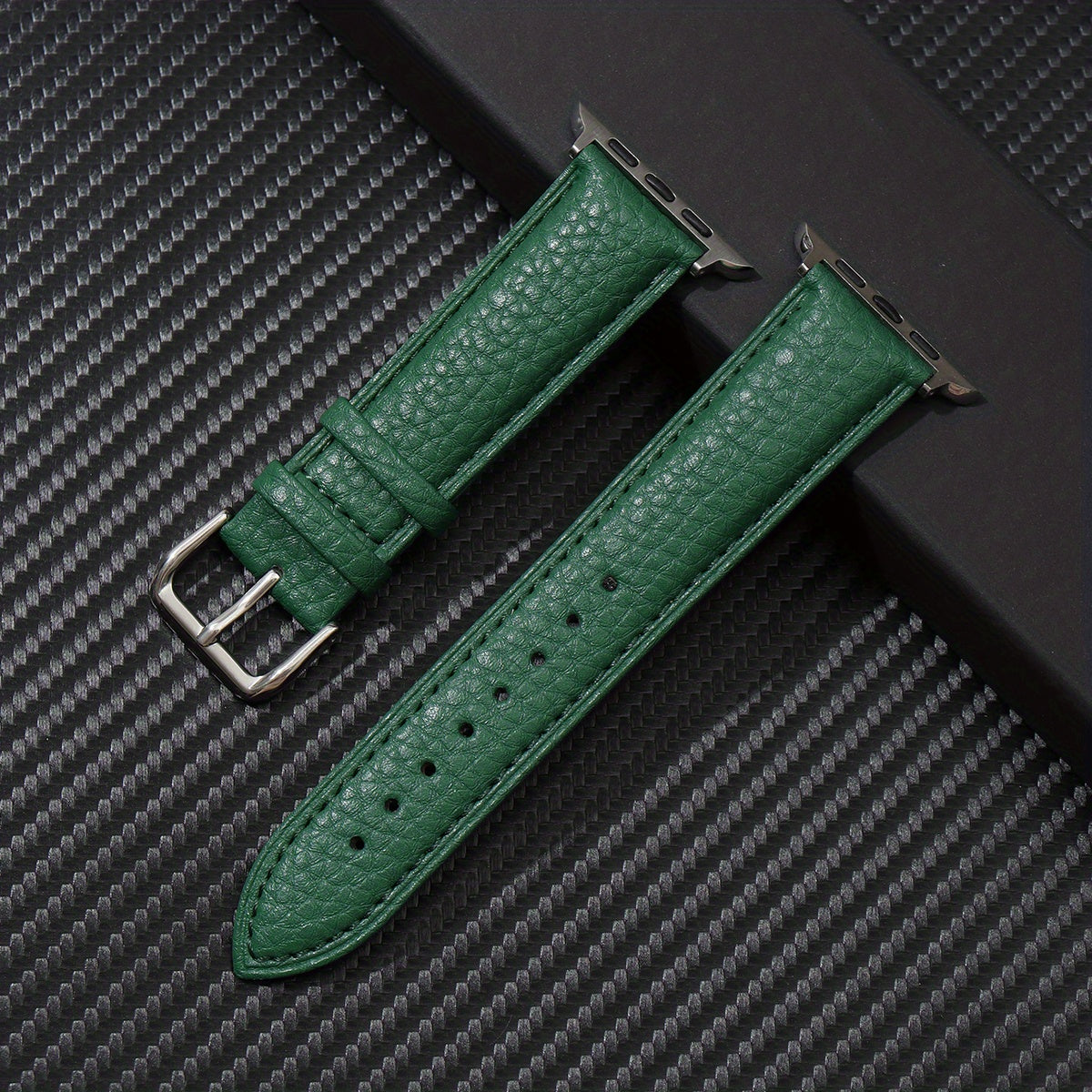 Navy Blue Synthetic Leather Watch Band for Apple Watch with Stainless Steel Clasp Compatible with Series 3-9