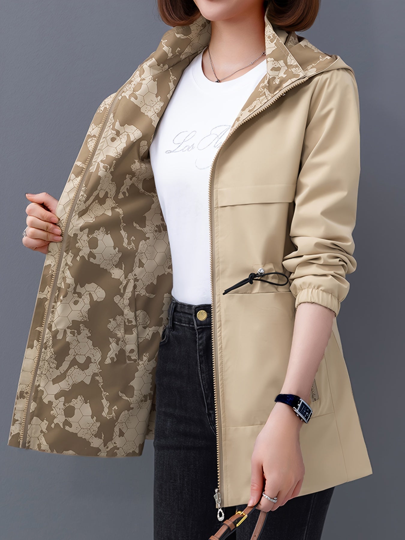 Women's Reversible Hooded Jacket Waterproof Windproof Polyester Spring Autumn Casual Lightweight