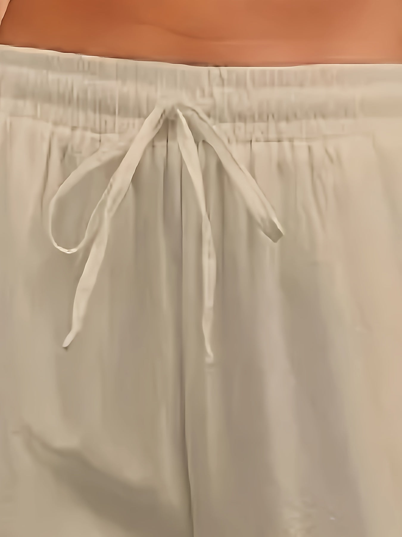 Pantalones casuales rectos para mujer con cintura de cordón y bolsillos
