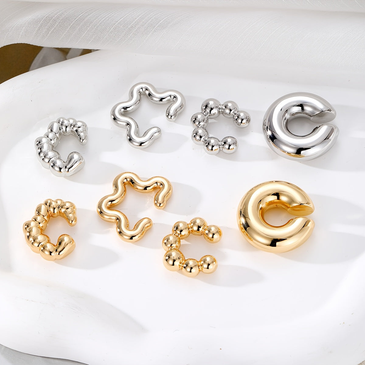 Minimalist geometrik noaniq C-shaklidagi quloq qopqog'i to'plami, 8 ta bo'lak, ayollar va qizlar uchun