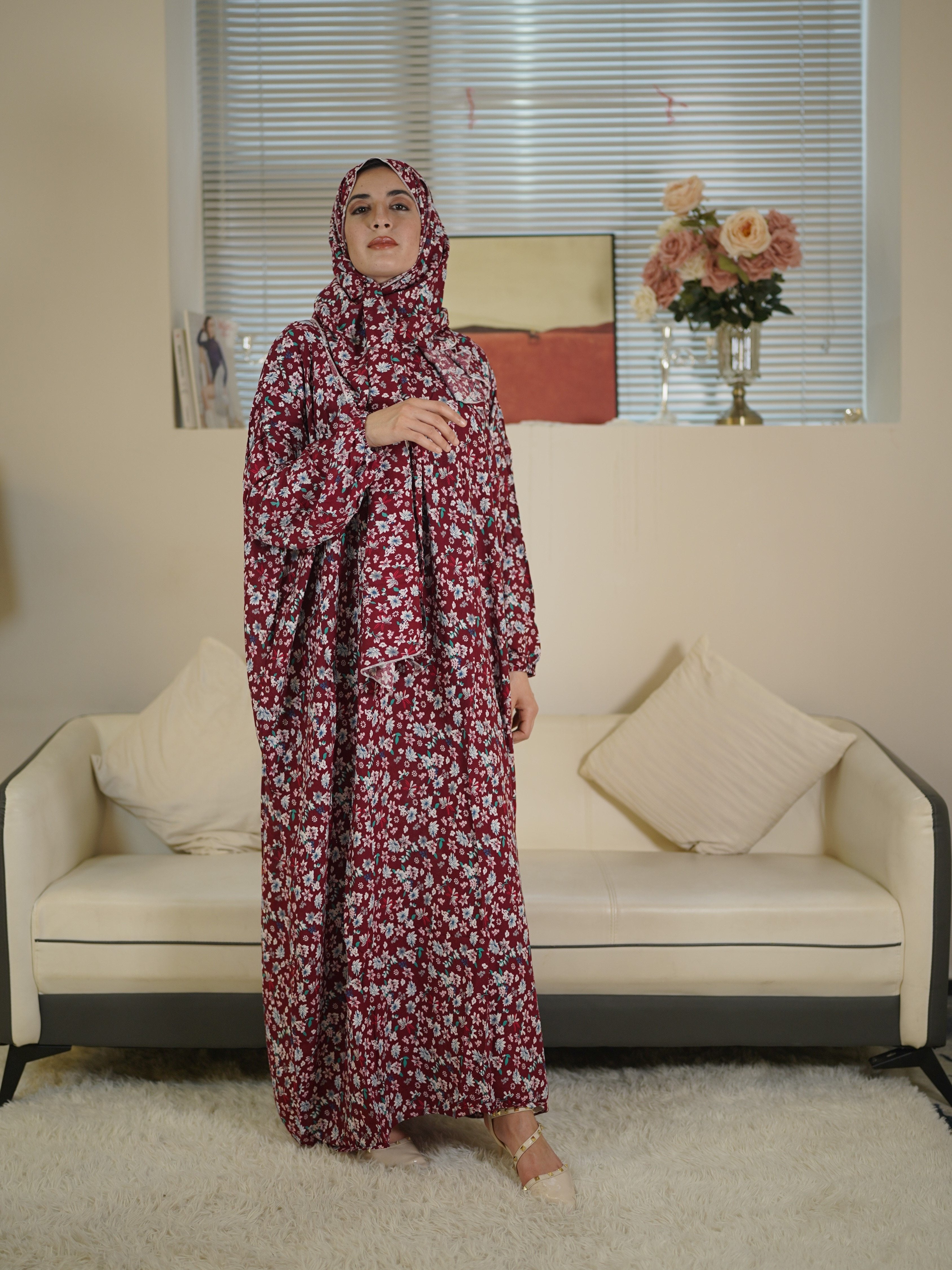 Plus Size Floral Maxi Dress Long Sleeve Modest Hijab Fashion
