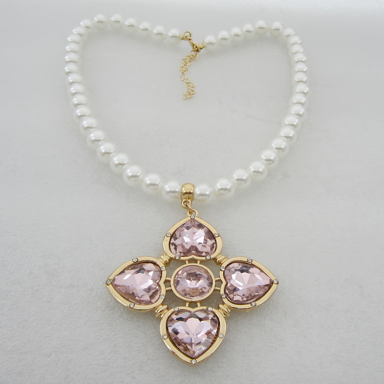 Faux Pearl Pendant Necklace Bohemian Style 10mm Glass Zinc Alloy Jewelry