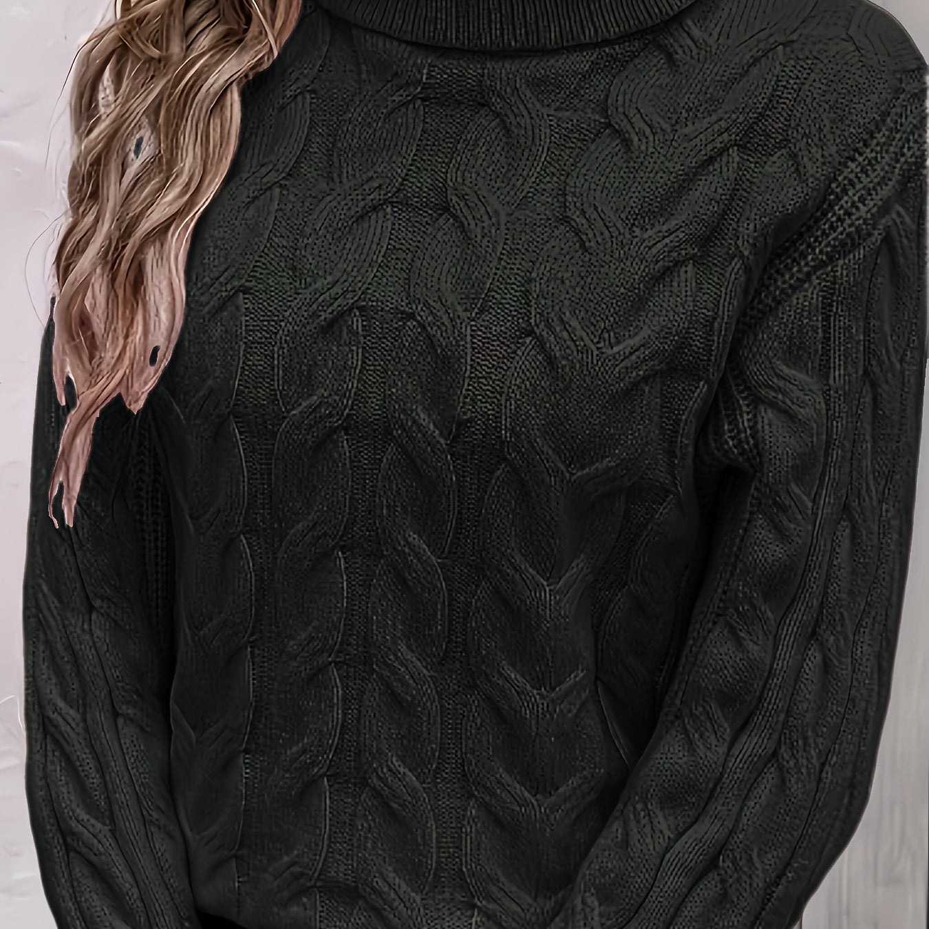Plus Size Women's Cable Knit Sweater Turtleneck Long Sleeve Fall Winter