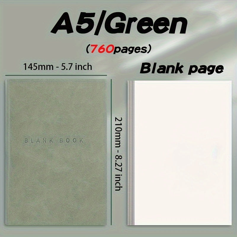 A5 Faux Leather Notebook 760 Pages Minimalist Soft Cover Sketch Doodle College Adults