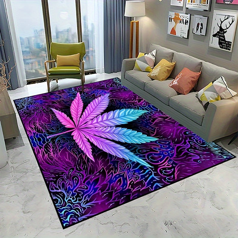 Soft Washable Polyester Area Rug with Psychedelic Leaf Print for Living Room and Bedroom